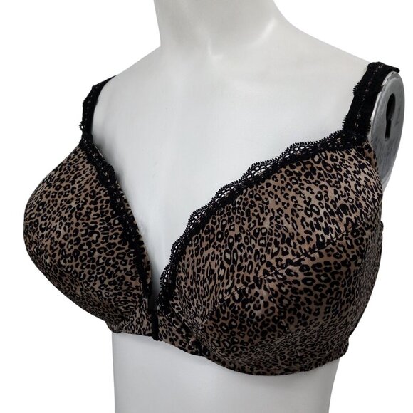 Victorias Secret Lightly Lined Plunge Leopard Underwire Bra Size 38DDD Front - Picture 1 of 10